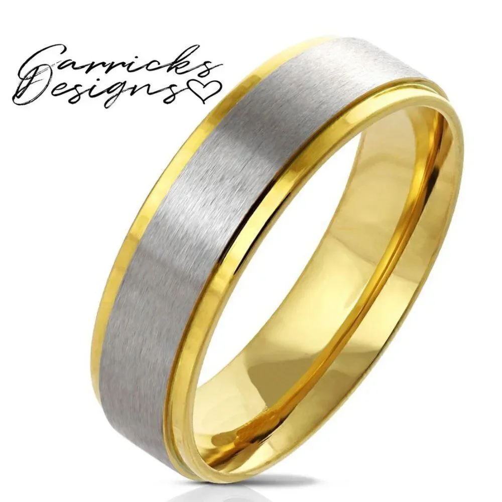 Personalized Engraved Men's Wedding Ring Silver and Gold Two Tone Wedding Ring